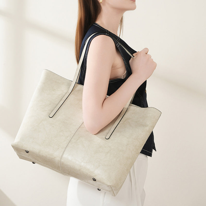Large capacity genuine leather tote bag versatile handbag underarm bag niche shoulder bag bags