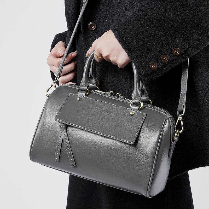 Genuine leather Boston pillow bag fashionable casual handbag cowhide shoulder messenger bag