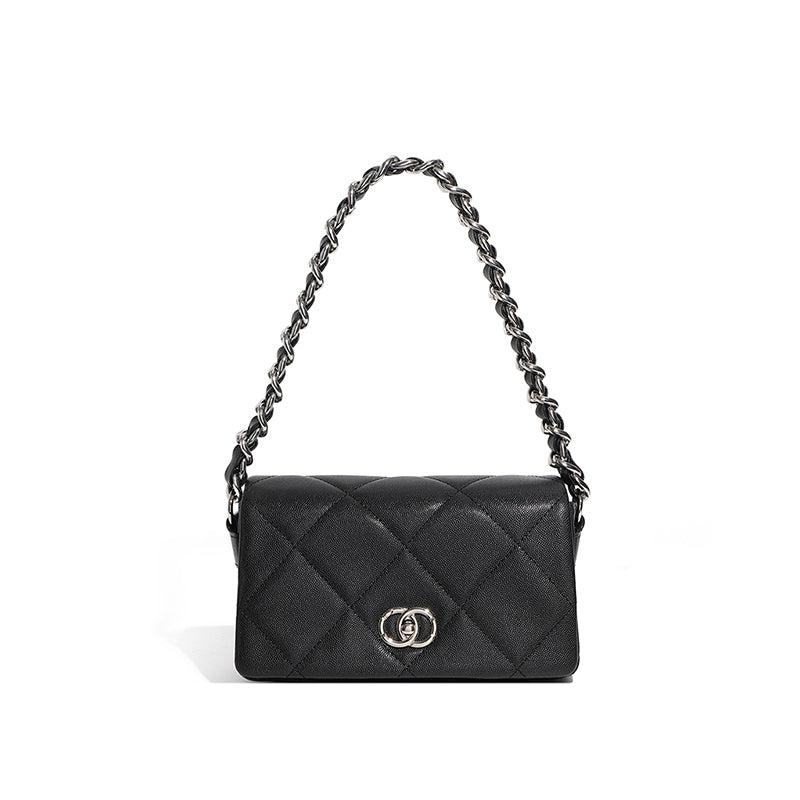 Genuine leather underarm bag caviar pattern small Chanel style diamond chain shoulder crossbody bag fashionable all-match handbag