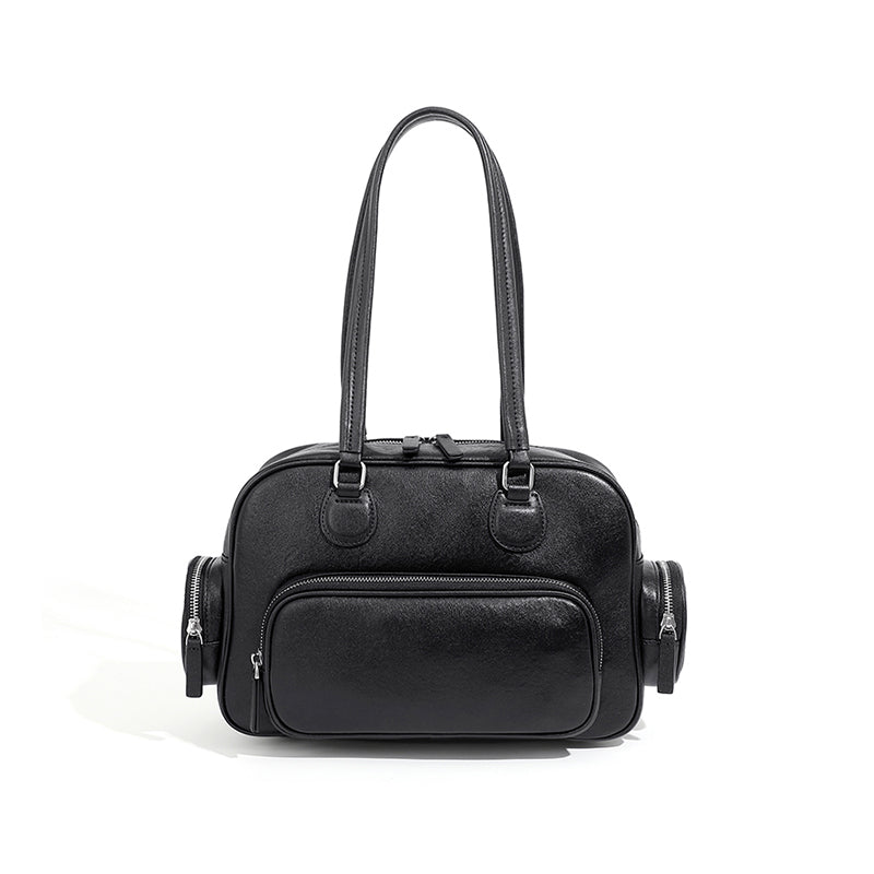 Genuine leather retro handheld bowling bag versatile commuter niche design underarm shoulder bag