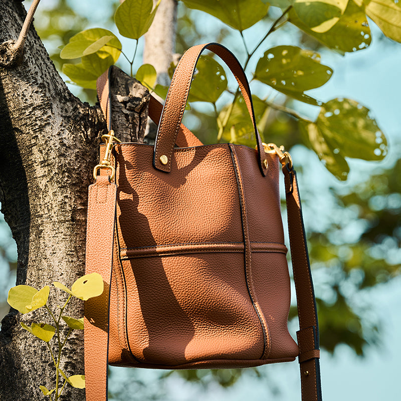 Genuine leather niche versatile bucket bag first layer of cowhide elegant shoulder crossbody bag