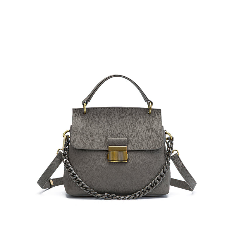 Genuine leather shoulder bag, shell chain bag, textured flip crossbody bag, large capacity commuter handbag