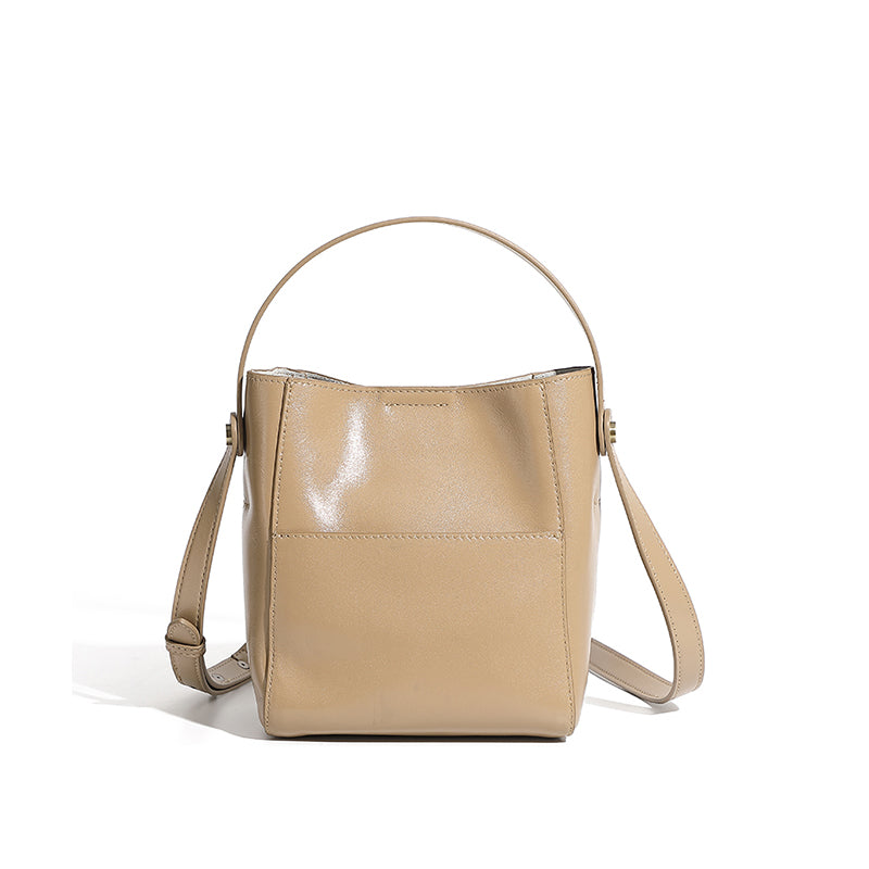 Genuine leather vintage vegetable tanned cowhide bucket bag niche pocket handbag shoulder bag versatile crossbody bag women's bag