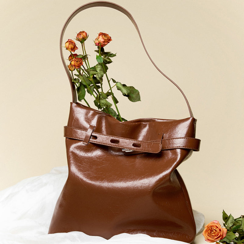 Genuine leather waxed tote bag women's bag large capacity shoulder bag commuter underarm bag original design