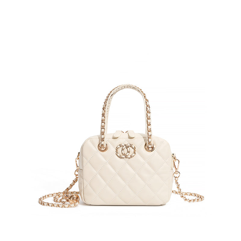 Genuine leather small Chanel diamond bag handbag high-end first layer chain bowling bag versatile shoulder crossbody bag
