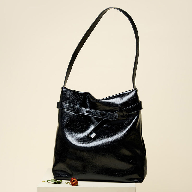 Genuine leather waxed tote bag women's bag large capacity shoulder bag commuter underarm bag original design