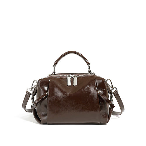 Boston leather handbag first layer of cowhide fashionable light luxury shoulder crossbody bag