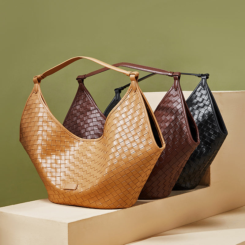 Cowhide Woven Tote Bag Underarm Shoulder Bag