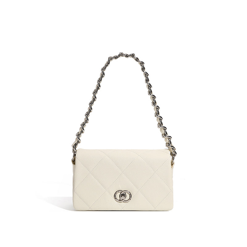 Genuine leather underarm bag caviar pattern small Chanel style diamond chain shoulder crossbody bag fashionable all-match handbag