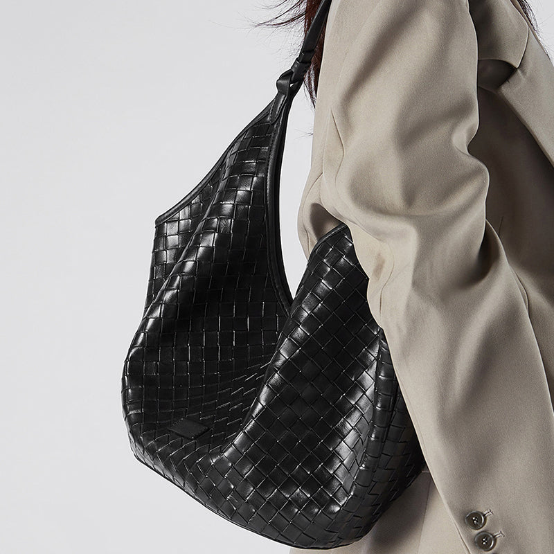 Cowhide Woven Tote Bag Underarm Shoulder Bag