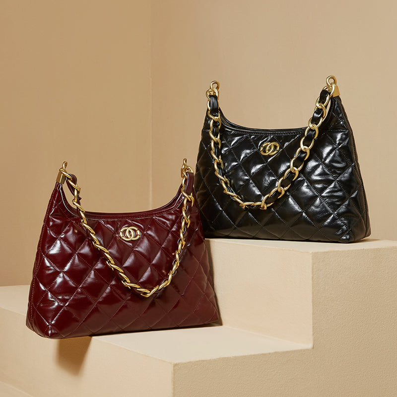 Genuine leather Chanel style shoulder bag chain hobo underarm bag diamond crossbody bag