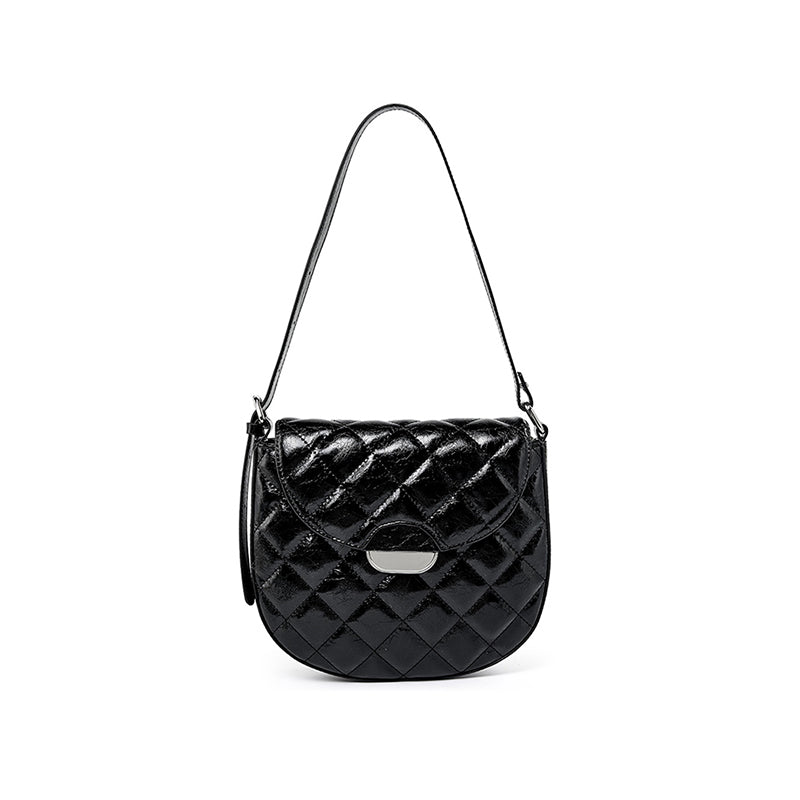 Genuine leather niche semi-circular saddle bag diamond-shaped underarm bag shoulder crossbody bag