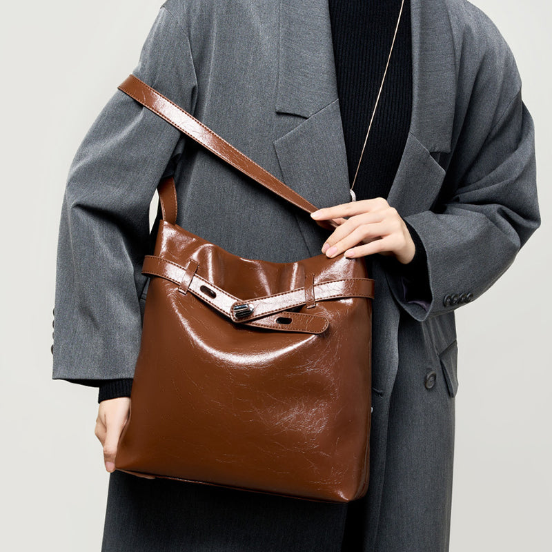 Genuine leather waxed tote bag women's bag large capacity shoulder bag commuter underarm bag original design