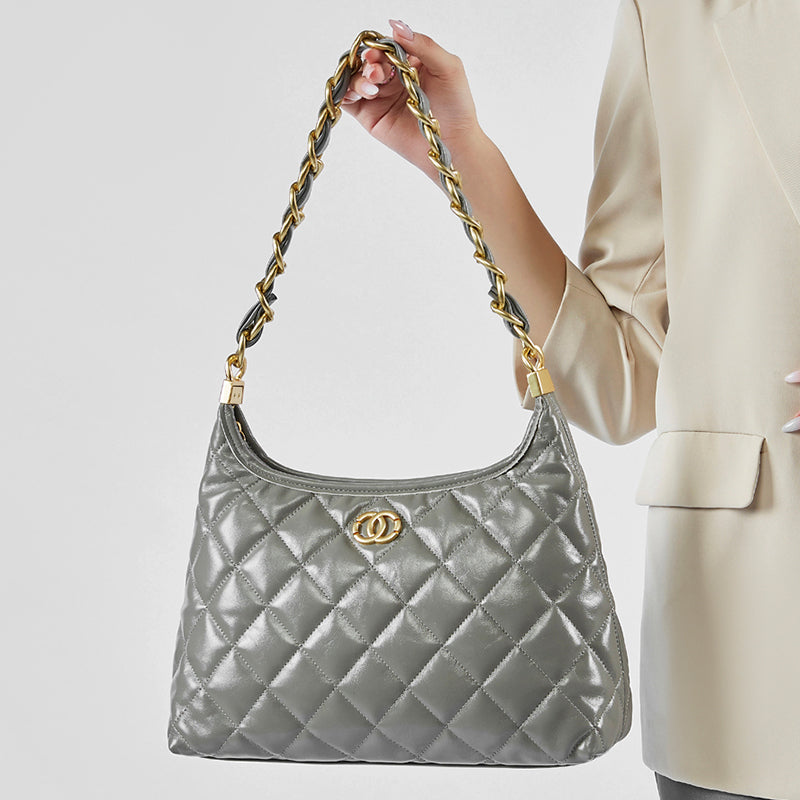 Genuine leather Chanel style shoulder bag chain hobo underarm bag diamond crossbody bag