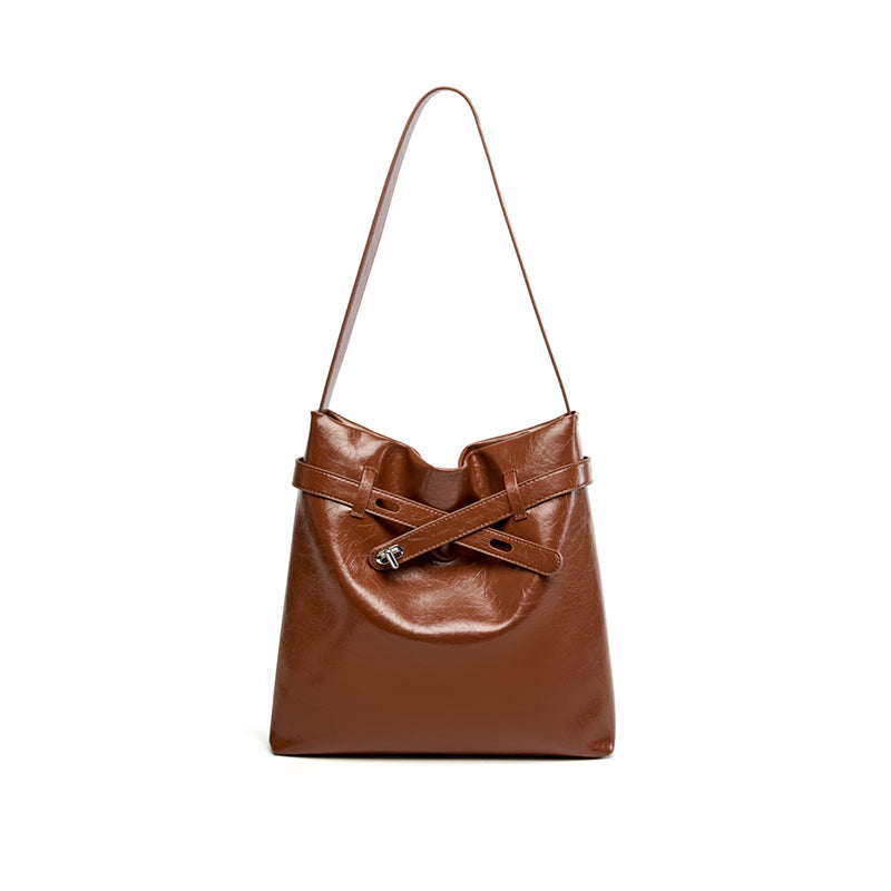 Genuine leather waxed tote bag women's bag large capacity shoulder bag commuter underarm bag original design