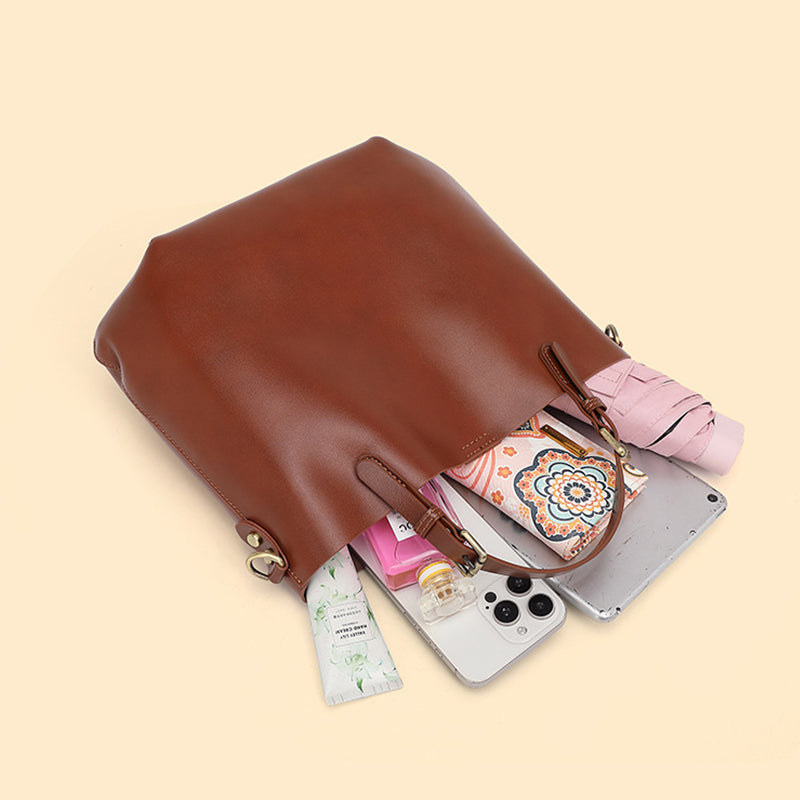 Simple tote bag with large capacity, versatile and high-end hand-held, shoulder and crossbody bucket bag