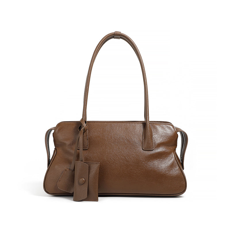 Genuine leather retro trend tote bag shoulder underarm bag vegetable tanned cowhide handbag