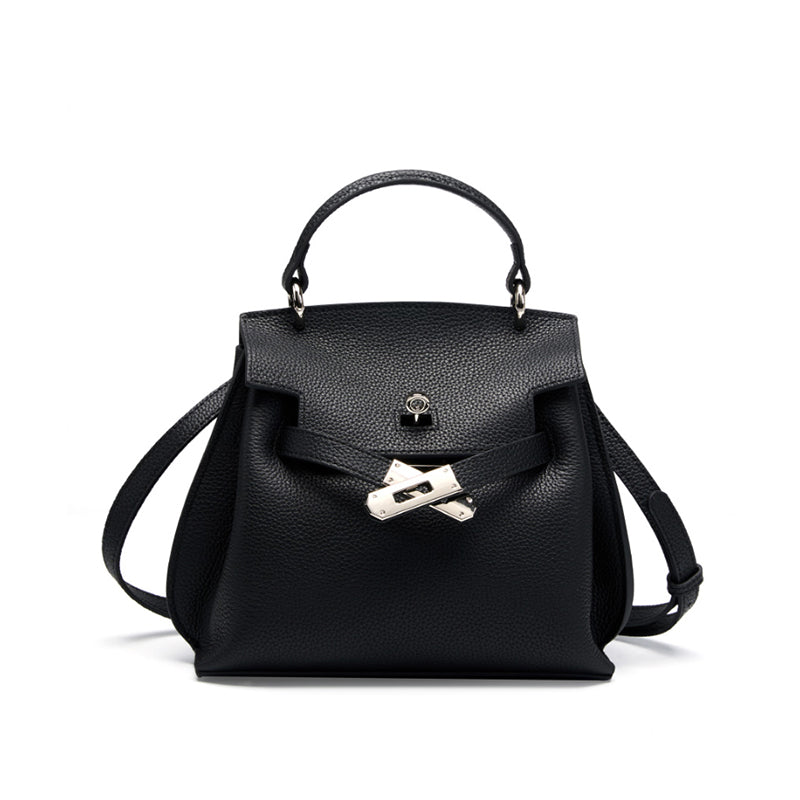 Genuine leather Kelly bag fashionable and versatile retro first layer cowhide bag shoulder crossbody bag