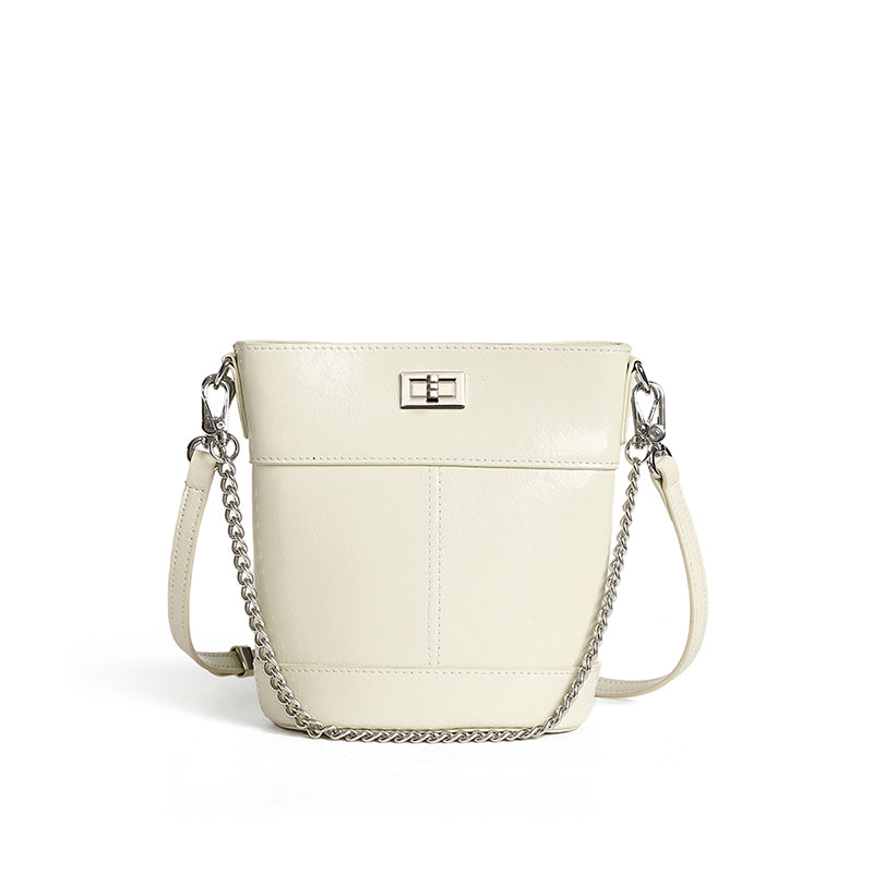 Waxed top layer cowhide fashionable genuine leather bucket bag light luxury women's bag simple mobile phone coin purse