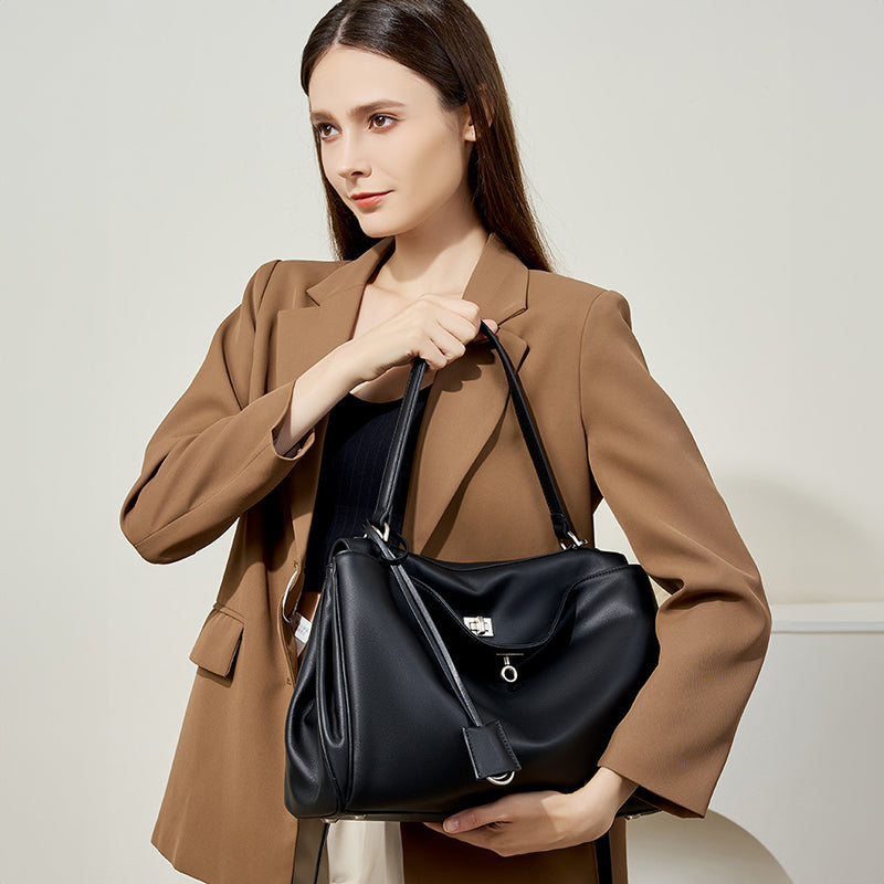Rodeo Kelly Tote Bag Large Capacity Calfskin Single Shoulder Handle Lock Commuter Underarm Bag