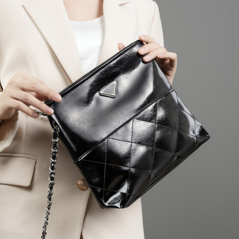 First layer cowhide tote bag versatile small square bag fashionable commuter shoulder messenger bag
