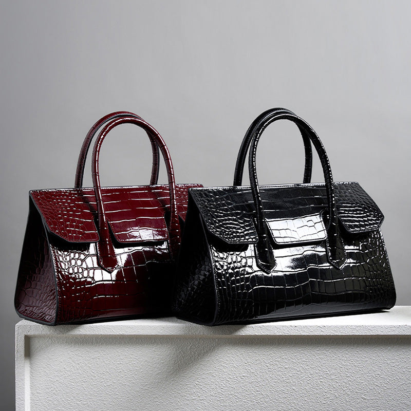 Genuine leather Boston shoulder bag crocodile pattern handbag large bag light luxury simple crossbody bag