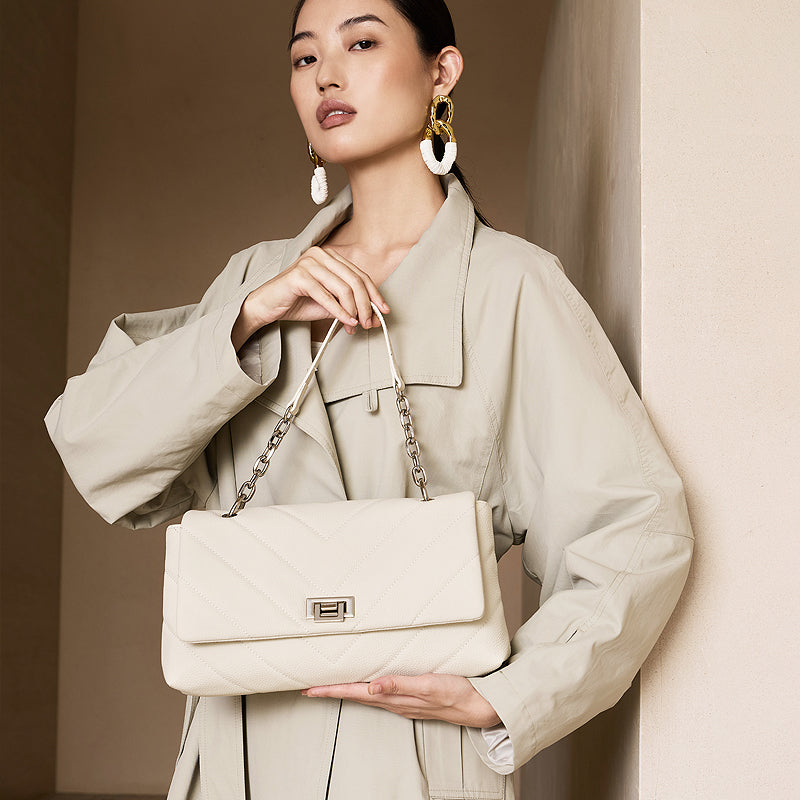 Top layer cowhide shoulder bag Chanel style genuine leather chain underarm crossbody bag