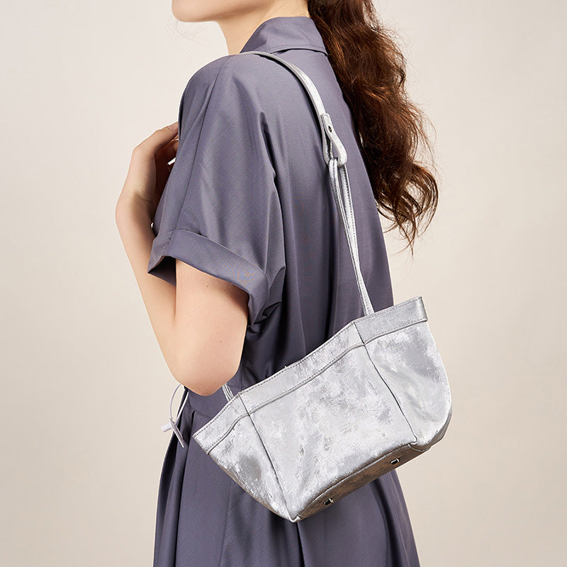 Genuine leather bucket bag new Chinese style niche satin cowhide shoulder crossbody wing bag