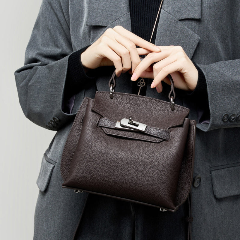 Genuine leather Kelly bag fashionable and versatile retro first layer cowhide bag shoulder crossbody bag