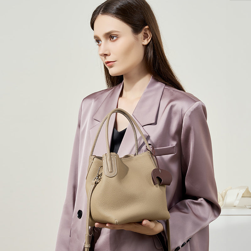 Fashion genuine leather bucket bag niche first layer cowhide retro shoulder crossbody bag