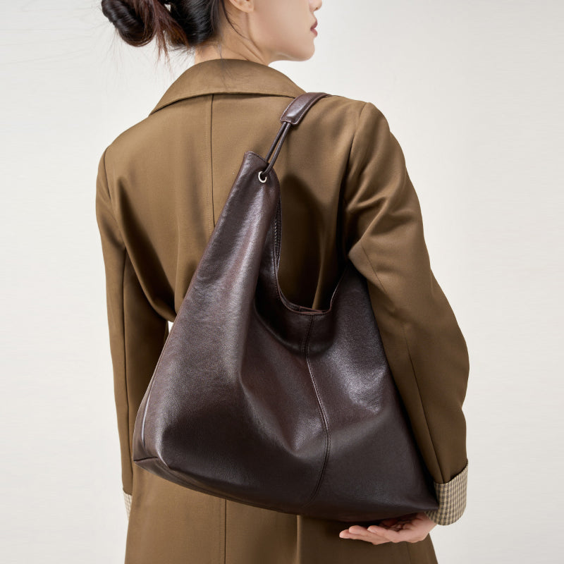 Vegetable Tanned Cowhide Tote Bag Single Shoulder Underarm Bag