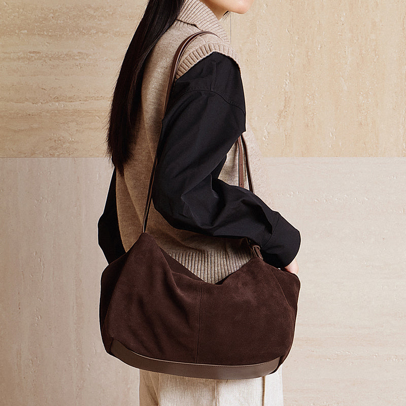 Matte leather tote bag genuine leather shoulder loose pillow bag