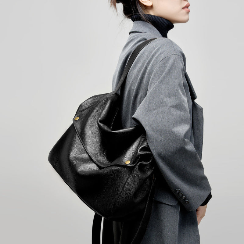 Large capacity one-shoulder genuine leather tote bag European and American style versatile texture simple casual women's bag