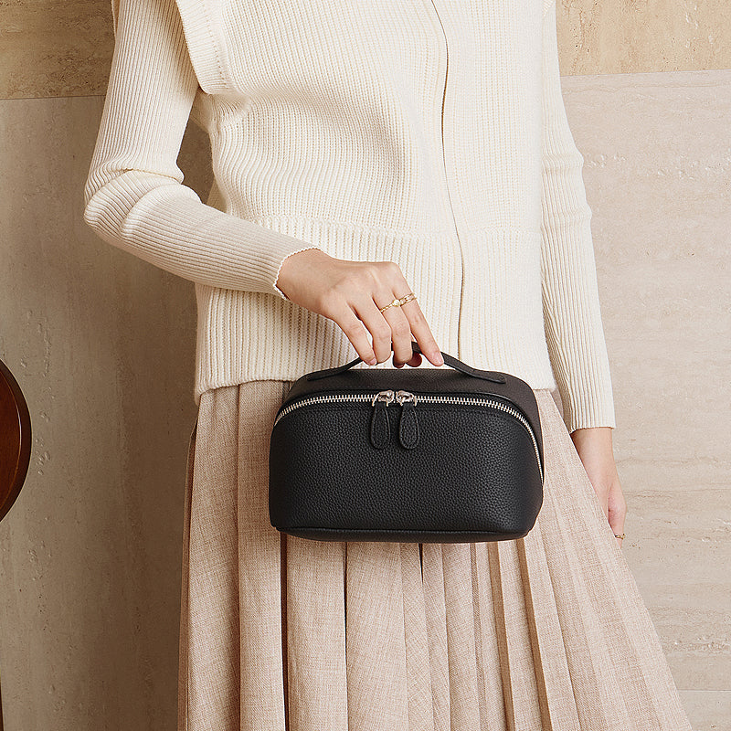 Genuine leather storage bag exquisite multifunctional travel cosmetic bag cowhide small portable toiletry bag