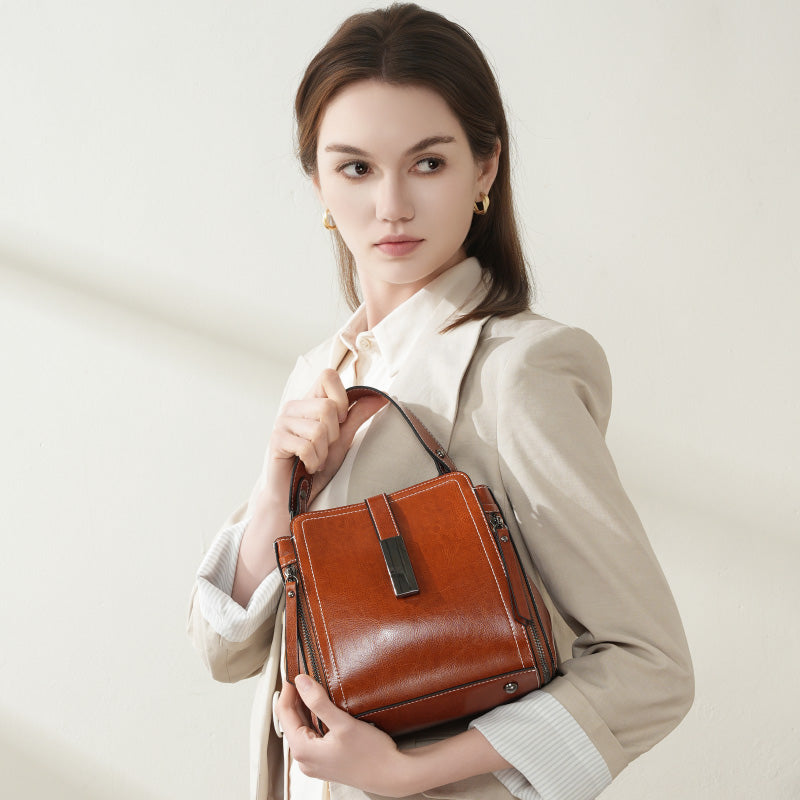 Genuine leather shoulder bag messenger bag ladies versatile large capacity fashion handbag simple women's bag