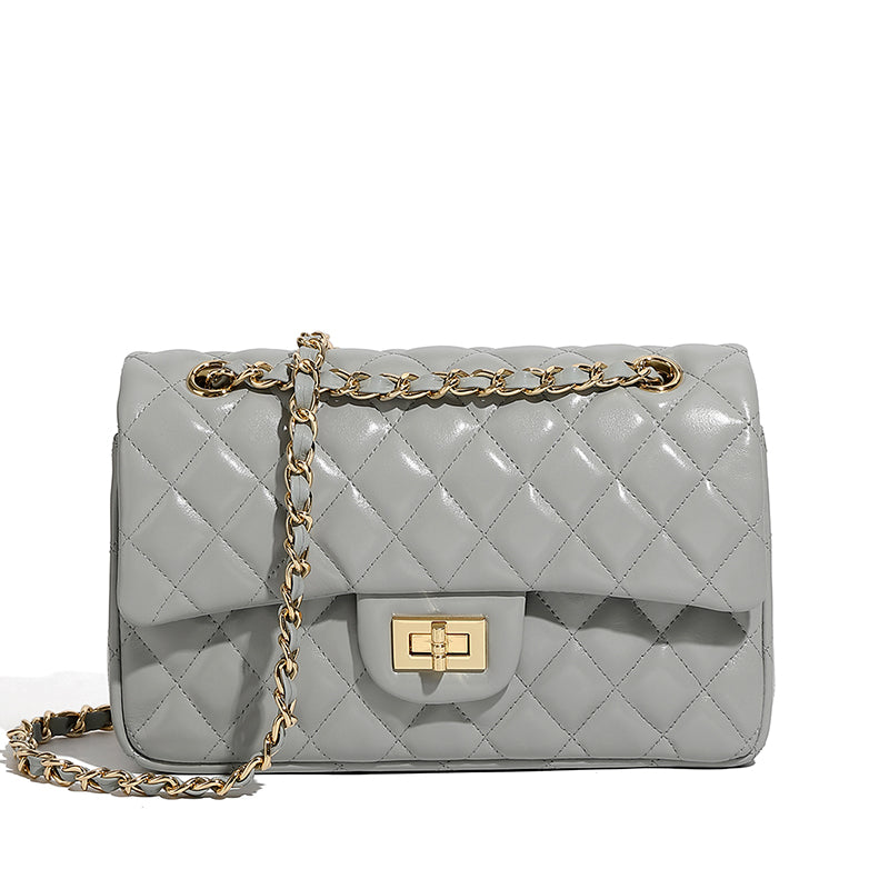 First layer of cowhide chain underarm bag genuine leather small Chanel style fashionable diamond shoulder crossbody bag small square bag