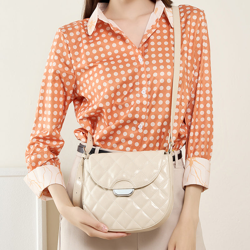 Genuine leather niche semi-circular saddle bag diamond-shaped underarm bag shoulder crossbody bag