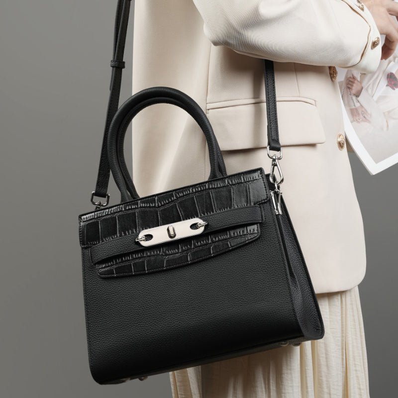 Genuine leather fashion handbag, shoulder crossbody bag, stylish light luxury Kelly bag for women