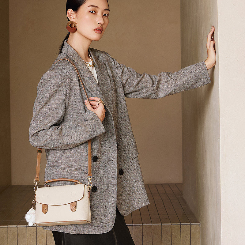 Cambridge bag with top-grain cowhide, high-grade genuine leather handbag, versatile shoulder bag