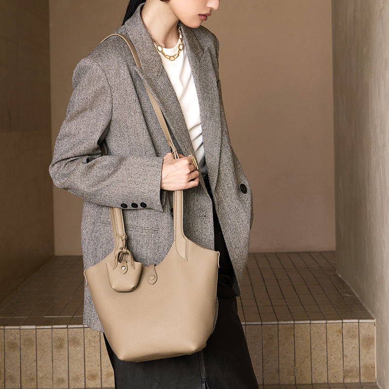 Light luxury niche design bucket bag genuine leather high-end versatile shoulder crossbody bag
