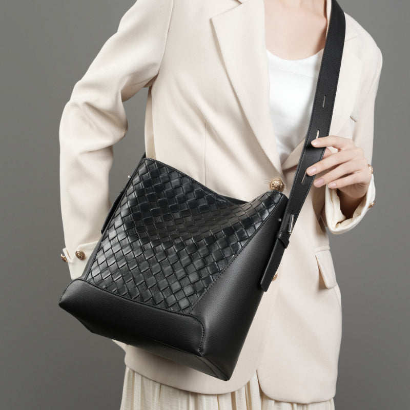 Cowhide hand-woven tote bag genuine leather fashionable shoulder crossbody bag