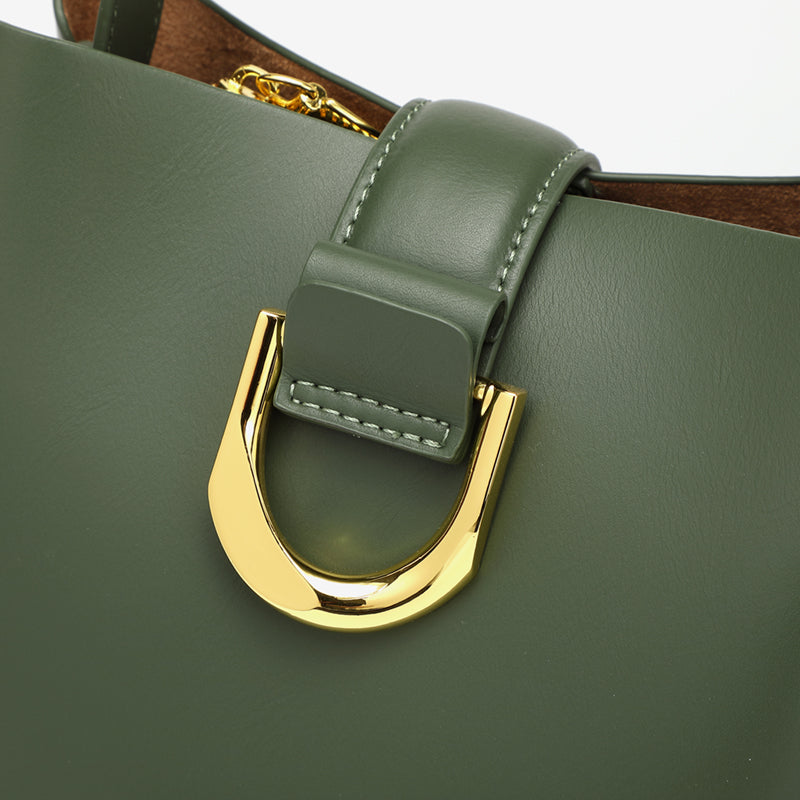 Genuine leather versatile bucket bag fashionable commuter handbag shoulder messenger bag