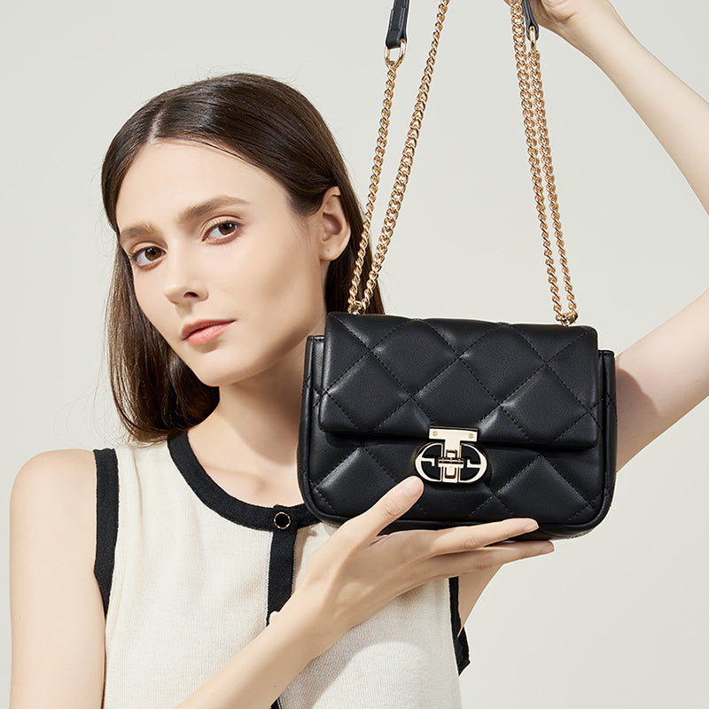 Genuine leather fashionable crossbody bag trendy shoulder chain bag women's bag