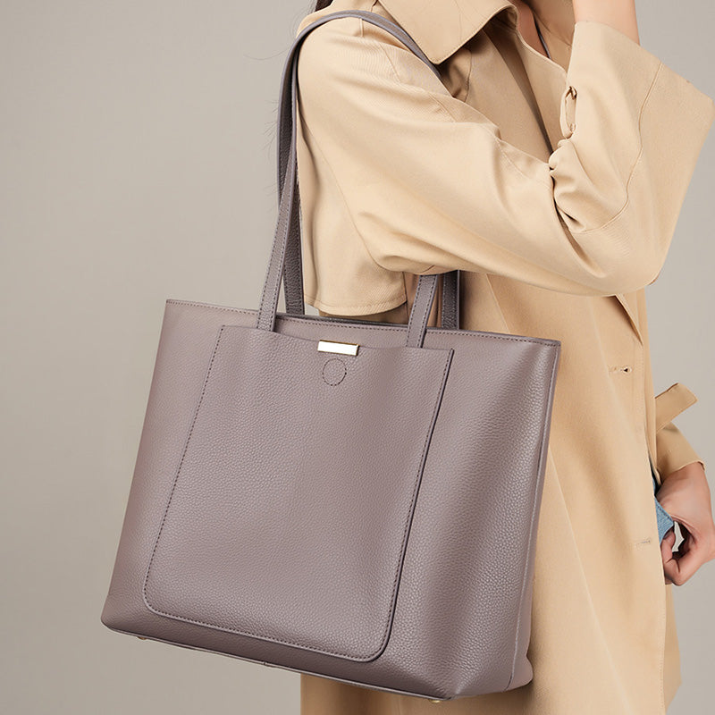 High-end large-capacity tote bag for women, trendy commuting versatile shoulder bag genuine leather