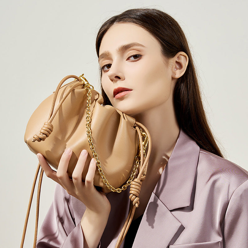 Korean style genuine leather bucket bag cowhide chain cloud bag versatile cowhide women's bag