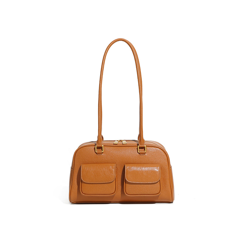 Niche design genuine leather vintage underarm bag bowling bag Boston underarm bag shoulder bag women's bag