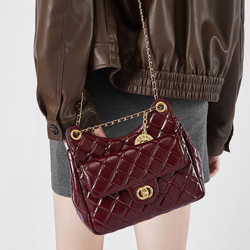 First layer of cowhide hobo bag genuine leather Chanel style fashionable versatile shoulder crossbody bag