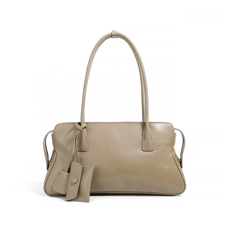 Genuine leather retro trend tote bag shoulder underarm bag vegetable tanned cowhide handbag