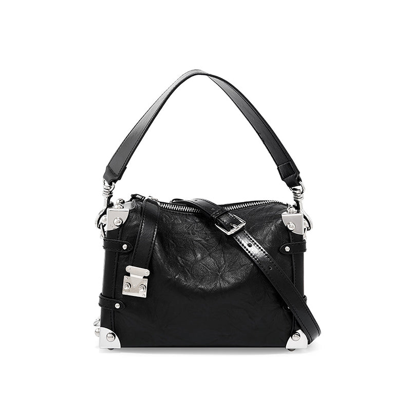 Willow rivet genuine leather handbag popular square soft box lazy style shoulder crossbody bag