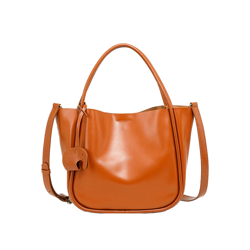 Cowhide shoulder bucket bag genuine leather handbag fashionable shoulder tote bag